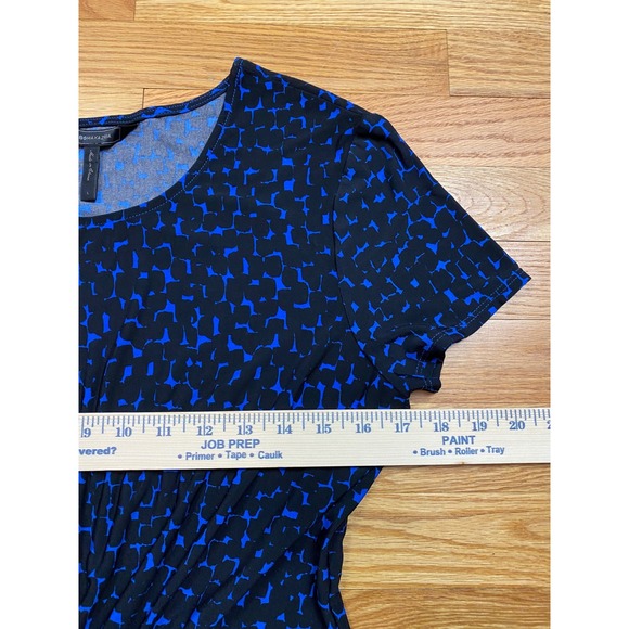 BCBGMAXAZRIA Cicely Dress Women L Blue Black Abstract Ruched Jersey Knit Chic - Picture 4 of 8